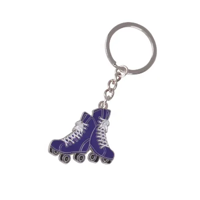 Metal Enamel Keychain Roller Skate Key Chain Keyring with Metal Key Ring