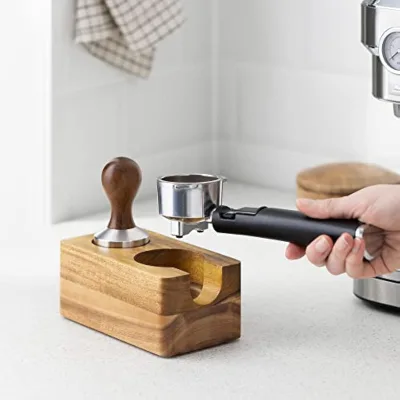 Modern Eco-Friendly Wooden Coffee Tamper Holder Portafilter Stand for Espresso Machine Accessories Rectangle Shape Kitchen Bar