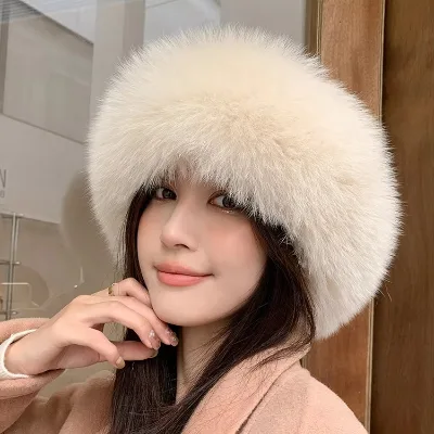 MINK and FOX HAT Winter Elegant Mink Fur Fisherman Hat with Fox Fur Brim, Face-Flattering Fur Hat