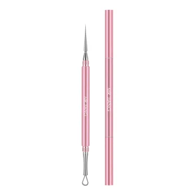Portable Pink Metal Acne Needle Dual-Head Pimple Popper Tool with Cap for Skincare Salons and Home Use