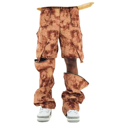 Custom Men Casual Wearing Cargo Trousers Tie Dye Washed Baggy Pattern Multiple Pockets Cargo Baggy Pants