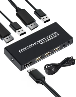 SYONG KVM Switch 4K60Hz for 8-in-1-out for 1.2 Two Computers One Monitor Share 3 USB 2.0 Devices Mouse Plug-and-Play
