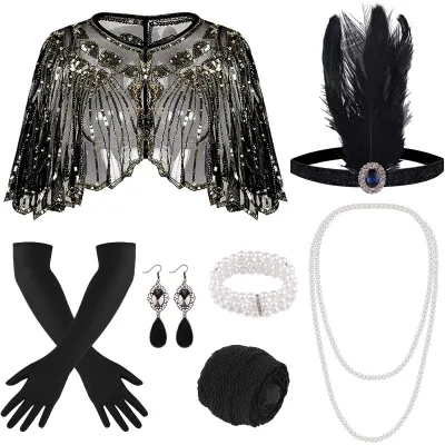 10 Pieces 1920s Flapper Gatsby Accessories Set Fashion Roaring 20's Theme Set with Headband Headpiece for Women