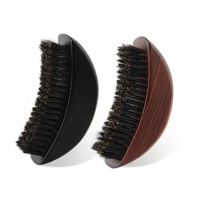Custom Logo Nylon Boar Bristle Soft Hard Wave Brush Eco-Friendly Beech Moon Handle Hair BlackBrush Men Beard Manufacturing Brush