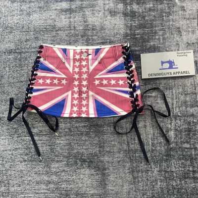 DENIMGUYS 2025 Ladies Short Skirt Custom Dtg Print Fashion Hollwed Out Eyelet Drawstring Sexy Mini Skirts for Women