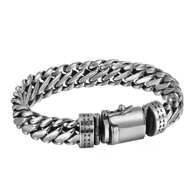 BOCAI S925 Silver Domineering Bold Style Half Pattern Bolt Lock Bracelet for Men Personalized Punk Hip-Hop Jewelry for Party
