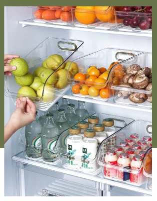 Refrigerator Organizers Storage Bins Plastic Clear Storage Container with Handles for Fridge Kitchen Cabinet Bathroom
