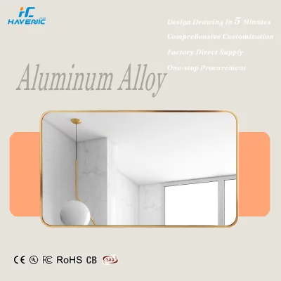 Aluminum Alloy Rectangular Framed Mirror, Smooth Curved Edge, rust Proof Structure, Gold, Black, Silver, Bedroom Decoration
