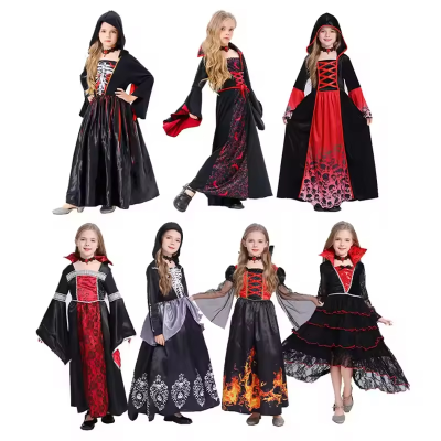 Fancy Black Witch Halloween Party Costume Horror Vampire Princess Dress for Perform Dance Holiday Supplies