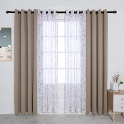 Oatmeal Linen Texture Blackout Curtains & Valances Premium for Living Room Bedroom