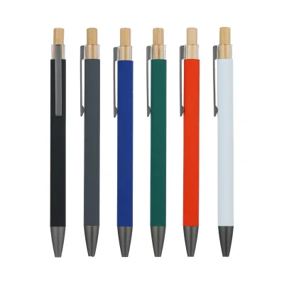 Premium Aluminum Ball Pen Bamboo Wood Cap Retractable Click Ballpoint Pen OEM Custom Logo for Exhibition Giveaways