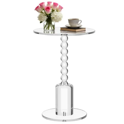 Modern Bubble Pillar Transparent Acrylic End Table Stand Heavy Base Decorative Side Stand