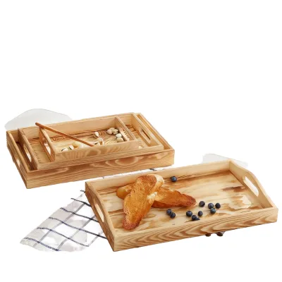 Wholesale Custom Logo Classic Wooden Serving Tray Set Stackable Rectangular Food Platter 1 Compartment Breakfast Home Decor