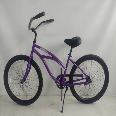 26 Inch Beach Cruiser Bike Single Speed Step Through Frame Comfortable Purple Beach Bicycle for Adults