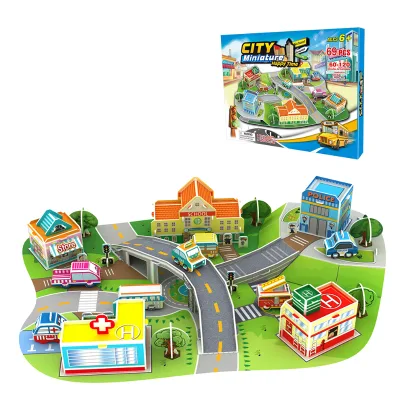 69PCS DIY Foam Paper Puzzle 3D Printing Miniature City Models for Kids