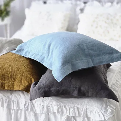 Linen Pillowcase Instagram Style Home Use Solid Color Fringed Linen Pillowcover Twin Size Comfortable Pillow Protector