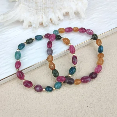 Classic Bohemian Trendy Colorful Gemstone Bracelet for Women Natural Stone Tourmaline Jade Bead Bracelet Irregular Crystal Gift