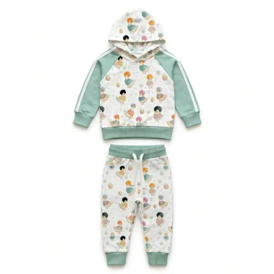 Casual Winter/Autumn Girls Hoodies Sweatpants Two Piece Set Custom Logo Knitted Spandex/Cotton Fabric Breathable Kids Wholesale
