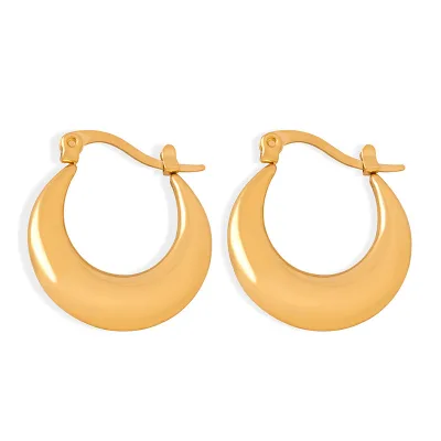 Waterproof Elegant Wild Geometric Glossy Stainless Steel Crescent-Shaped U Shaped Hoop Chunky Earrings for Women