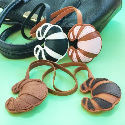 PU Leather Croissant Bag Charm Cute Food Shape Safe Durable Lightweight Key Chain