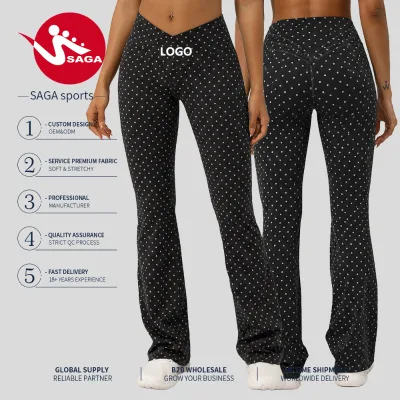 Source Factory Crossover Waist Mini Flare Athletic Flare Leg Outerwear Leggings Glute Enhancing Gym Flare Yoga Pants
