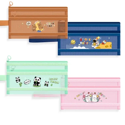 Simple and Cute A6 Pattern Cartoon Mesh Zipper File Bag Durable Student Storage Handbag Thickened and Printed Document Usage