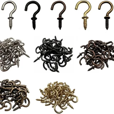 Black Metal Cup Hooks Self Tapping Screw in Ceiling Hooks Multi Size Hanging Hardware Screw Hooks