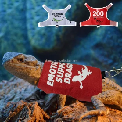 Funny Printed Lizard Harness with Leash Anti-Lost Adjustable Reptile Walking Vest for Medium Sized Lizard