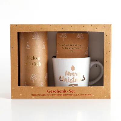 Fun Novelty Ceramic Coffee Mug with Hot Chocolate Mix Festive Gift Box with Chocolate Cookie for Merry Christmas Parties
