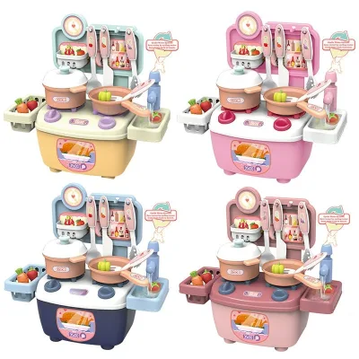 BJQ OEM Wholesale Girls Plastic Miniature Kitchen and Food Toy Table Ware Kids Kitcehn Set with Running Water Cooking Game