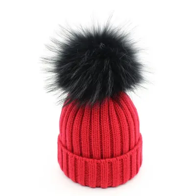 New winter knitted wool hat adult animal winter hats customize logo soft fox pom pom ball kids winter cap