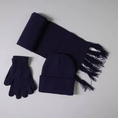 Custom Womens Winter Warm Acrylic Knitted Hat Scarf and Gloves Three-Piece Set with Ear Covers Geometry/Circle Pattern