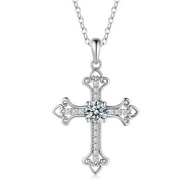 Customizable 925 Silver Crucifix Pendant Necklace Gold Plated Cross Chain Shiny Brilliant Cut Moissanite Religious Style for
