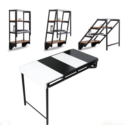 HOMEMORE Transformer Convertible Writing Adult Home Office Dining Table and Book Storage Display Shelf Versatile MDF Iron Desk