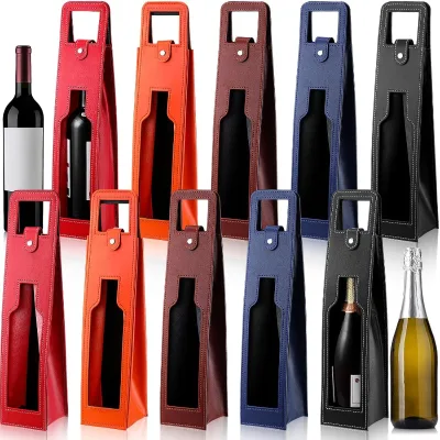 Reusable Leather Wine Tote Carrier with Window Display Multicolor PU Leather Wine Bottle Protector for Weddings Christmas