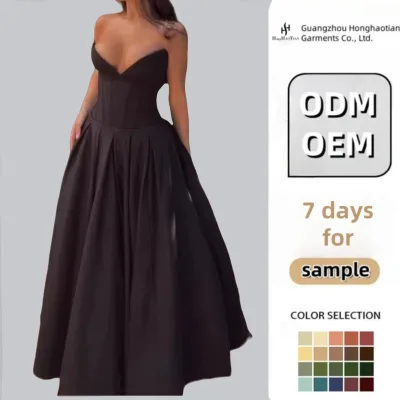 2024 Clothing Factory Wholesale Women Deep V Neck Bone Design Sexy Long Summer Women's Dresses