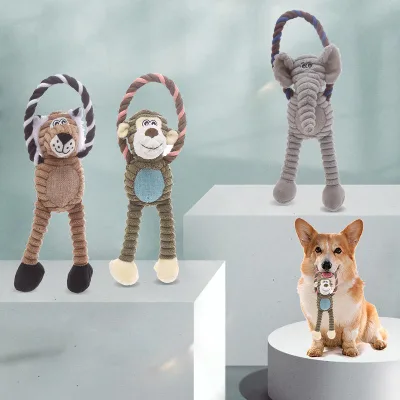Wholesale Corduroy Dog Toys Animal Shape Pets Plush Toy Training Sound Rope Squeak Dog Chew Toys