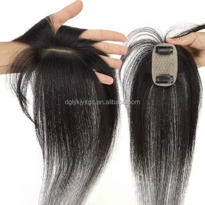 Full Silk Topper French Bangs Wig Patch Human Hair 4x8 Silk Mesh Natural Invisible Breathable for Women Hair