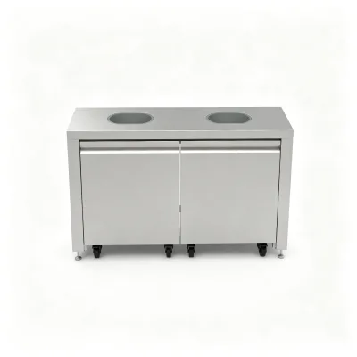 SUS304 Stainless Steel Mobile Recycling Bin Cabinet with Inner Trolley & Hopper Top, Waste Sorting Station, Custom Sizes