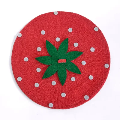 Factory Wholesale Knitted Polyester/Cotton Breathable Japan Korean Style Strawberry Beret Female Spring Autumn Custom Logo Ready