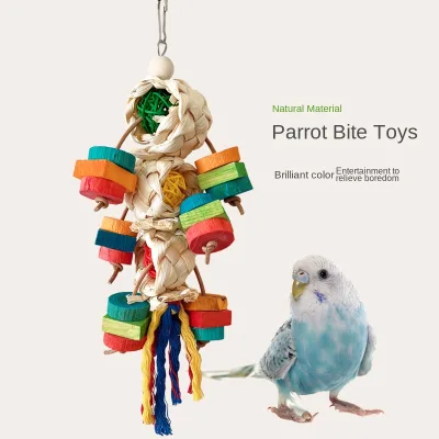 Colorful Eco-friendly Natural Material Cute Bird Toy Fun Puzzle Bite-Resistant String Decorative Pendant Birdcage Supplies