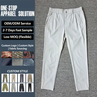 Men's Elastic Waist Light Grey Casual Pants | OEM, Straight Leg, Water-Resistant Quick-Dry Trousers