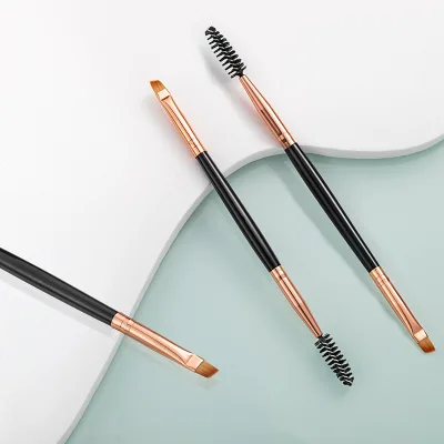 Custom Logo Dual Double End Brow Brush 2 In1 Eye Lash Angle Brush and Spoolie Makeup Brush