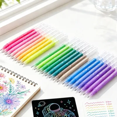 Customized 0.8mm Fine Tip Multi Vibrant Color Transparent Plastic Barrel Water Based Quick Dry Acrylic Gel Pen for Handmade Gift