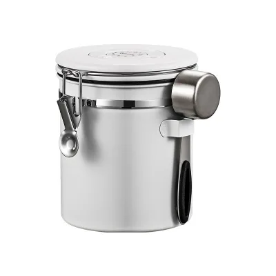 Stainless Steel Coffee Grounds and Beans Container Tea Sugar Coffee Canister with Date-Tracker and Spoon