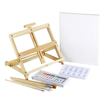 Sundy Art Supplies Acrylic Paint Brush Set with 24 Colors Non-toxic Plastic Box for Kids Tabletop Easel Painting