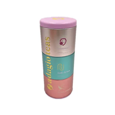 Custom Printing Embossing Airtight Round Metal 2 3 4 Layers Stackable Tin Tea Packaging Can