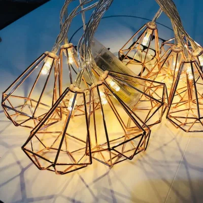 Christmas Decoration Triangular Metal Cone Decos LED String Light for Indoor Home Bedroom Curtain Decor