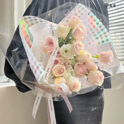 Laser Silver Effect Waterproof Shiny Holographic High Quality Bouquet Packaging Sheets Flower Wrapping Paper