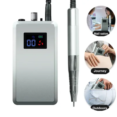 Classical Silver 35000rpm Rechargeable Keep Working 10 Hours Portable Brushless Electric Professional Drill Nail Machine